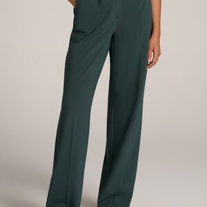 American Tall Flat Front Wide Leg Dress Pants for Tall Women in Smoky Pine Size